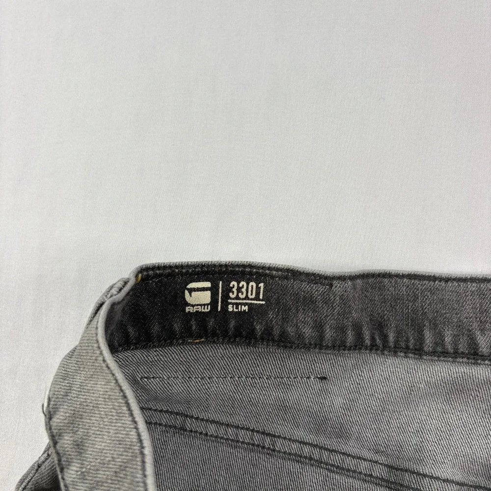 G Star Raw Jeans Mens 36x36 Gray 3301 Slim Tapered Denim Button Fly